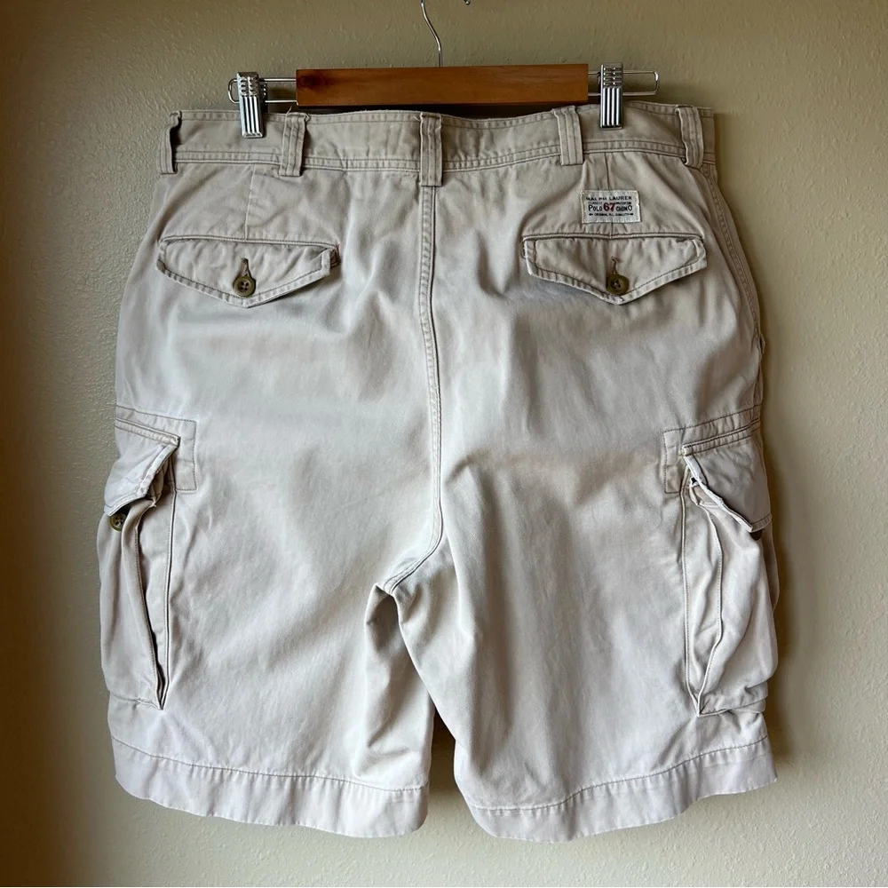 Polo By Ralph Lauren Cargo Shorts Men’s 36 Beige 10” Inseam Vintage Baggy Cotton